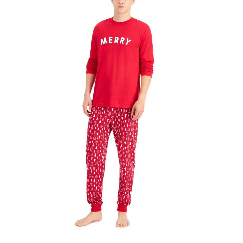 NEW FAMILY PJS men's matching merry pajama set in red
